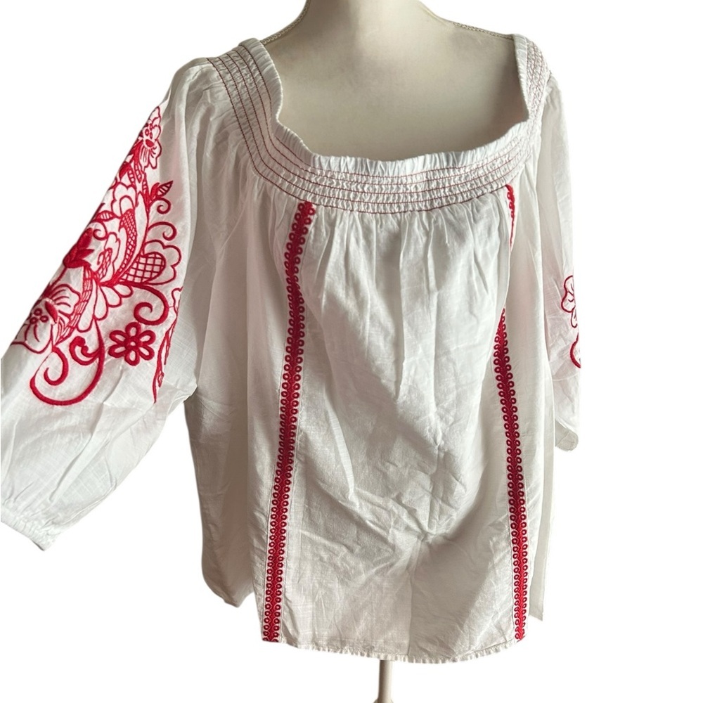 Lane Bryant bohemian White and Red Embroidered Women's Top blouse  Size 2X